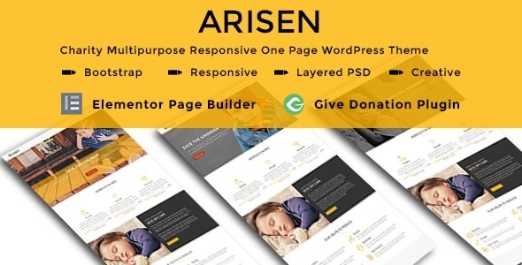 ARISEN Charity Multipurpose Responsive One Page WordPress Theme 1.0 GPL Theme