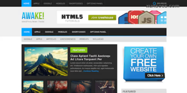 AWAKE SLEEK, COLORFUL MAGAZINE STYLE WORDPRESS THEME 1.1.2 GPL Theme