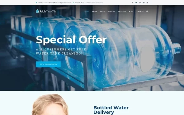 AichTwoOh Water Delivery Service Responsive WordPress Theme 1.0.0 GPL Theme