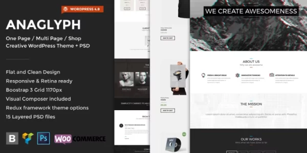 Anaglyph One page / Multipage WordPress Theme 4.1 GPL Theme
