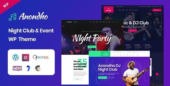Anondho Night Club Event WordPress Theme 1.0 GPL Theme