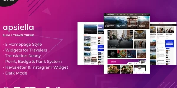 Apsiella For Bloggers Travelers WordPress Theme 1.0 GPL Theme