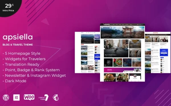 Apsiella For Bloggers Travelers WordPress Theme 1.0 GPL Theme