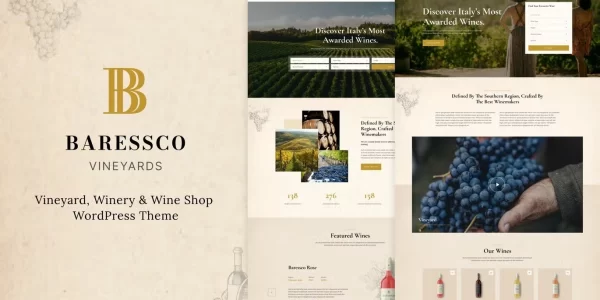 Baressco Wine, Vineyard Winery WordPress Theme 1.0.1 GPL Theme