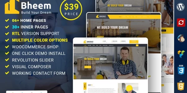 Bheem : Construction Industry Agency WordPress Theme with RTL Ready 1.0.0 GPL Theme
