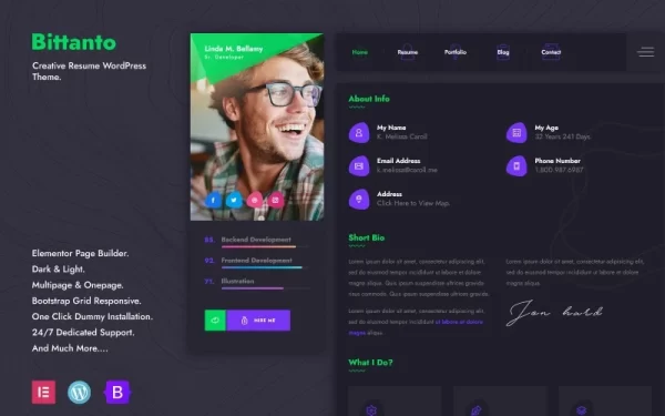 Bittanto Creative Resume WordPress Theme 1.0 GPL Theme