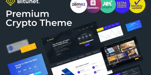 Bitunet Cryptocurrency WordPress Elementor Theme WordPress Theme 2.0.2 GPL Theme
