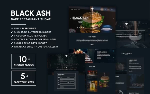 Black Ash Dark Restaurant WordPress Theme 1.0.3 GPL Theme
