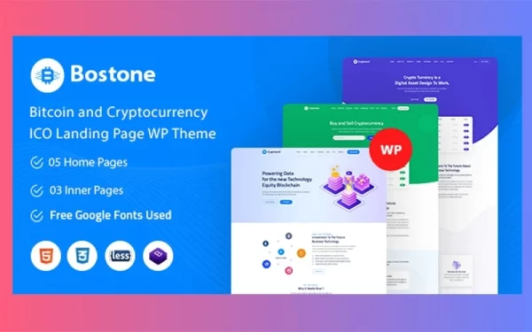 Bostone Bitcoin Cryptocurrency ICO Landing Page WordPress Theme 1.0.0 GPL Theme