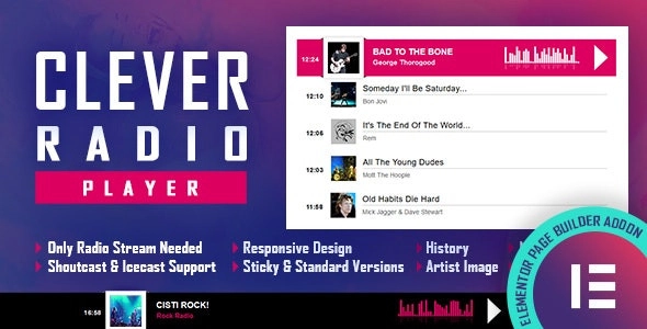 CLEVER HTML5 Radio Player With History Shoutcast and Icecast Elementor Widget Addon 2.4.1 GPL Plugins