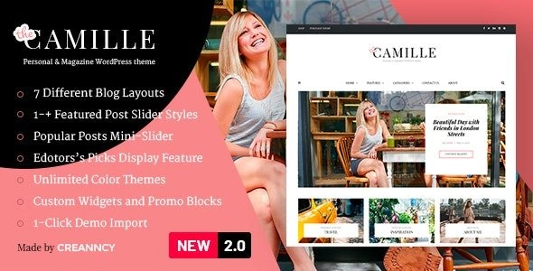 Camille Personal Magazine WordPress Theme 2.0.1 GPL Theme