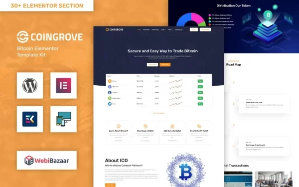 Coingrove Bitcoin Cryptocurrency Elementor WordPress Theme 1.0.0 GPL Theme