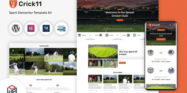 Crick11 Sports Clubs Events WordPress Elementor Theme WordPress Theme 1.0 GPL Theme