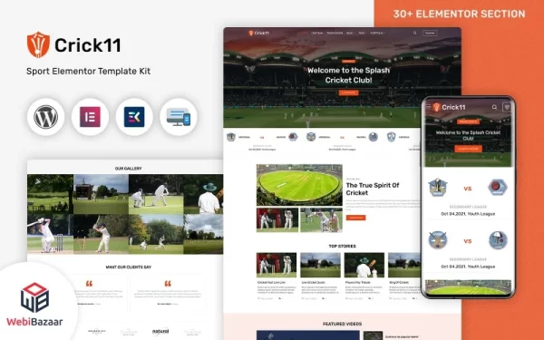 Crick11 Sports Clubs Events WordPress Elementor Theme WordPress Theme 1.0 GPL Theme