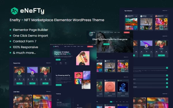 Enefty NFT Marketplace Elementor WordPress Theme 1.0 GPL Theme