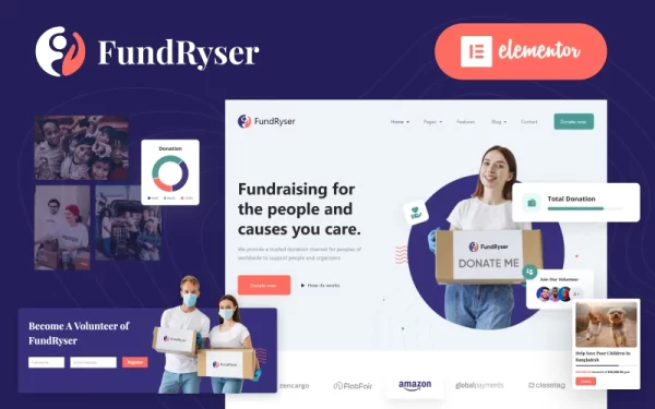 Fundryser Charity Fundraising Donation Elementor WordPress Theme 1.0.0 GPL Theme