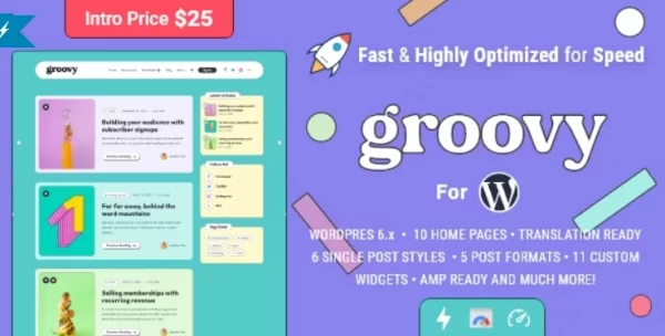 Groovy Modern Lightweight Blog for WordPress 2.0.0 GPL Theme