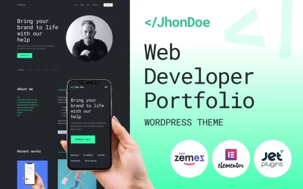 Jhon Doe Contemporary Web Developer WordPress Theme 1.0.0 GPL Theme