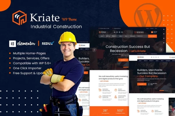Kriate Industrial Construction Multipurpose WordPress Theme 1.2 GPL Theme