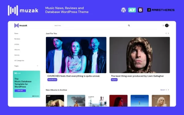 MUZAK Music News, Reviews, Blog and Database WordPress Theme 1.0.0 GPL Theme