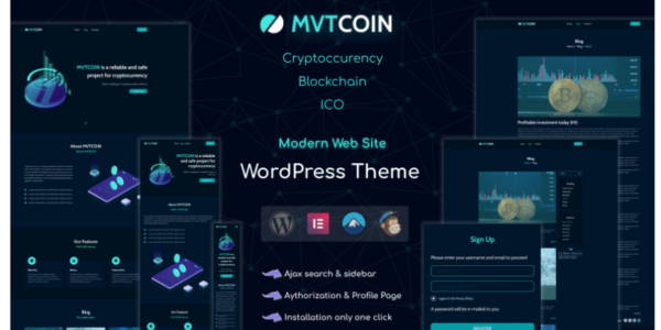 MVTCoin Cryptocurrency Bitcoin WordPress Theme 1.0.0 GPL Theme