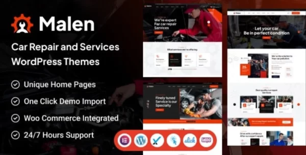 Malen Car Service Repair WordPress Theme 1.0.0 GPL Theme