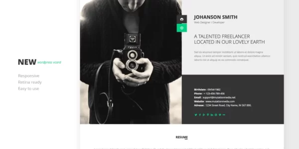 NEW Retina Ready WordPress Vcard Theme 1.0 GPL Theme