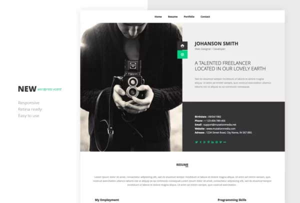 NEW Retina Ready WordPress Vcard Theme 1.0 GPL Theme