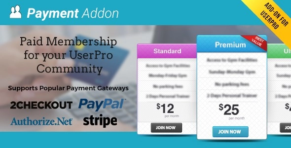 Payment Addon for UserPro 3.1.2 GPL Plugins