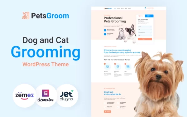 PetsGroom Dog Cat Grooming WordPress Theme 1.0.0 GPL Theme