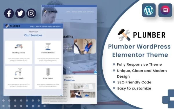Plumber WordPress Elementor Theme WordPress Theme 1.00 GPL Theme