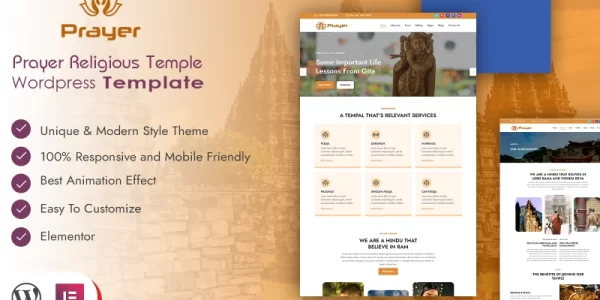 Prayer Religious Temple WordPress Template WordPress Theme 1.0.0 GPL Theme