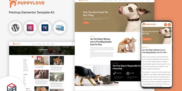 PuppyLove Pet Services Multipurpose WordPress Elementor Theme WordPress Theme 1.0 GPL Theme