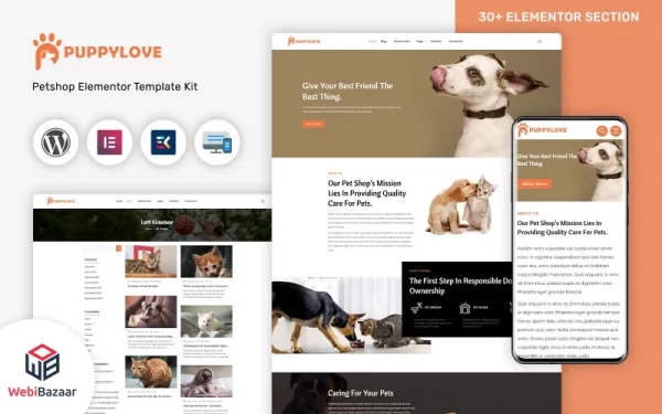 PuppyLove Pet Services Multipurpose WordPress Elementor Theme WordPress Theme 1.0 GPL Theme