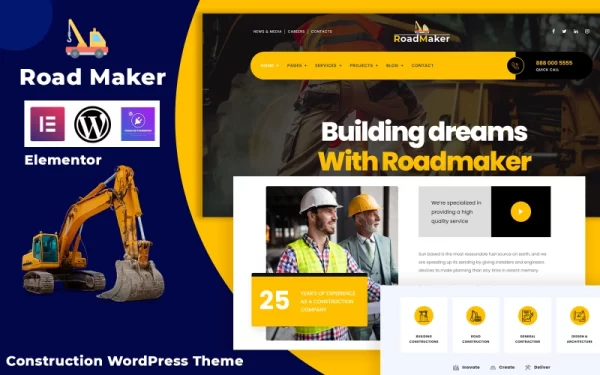 Road Maker Construction WordPress Elementor Theme WordPress Theme 1.0.0 GPL Theme