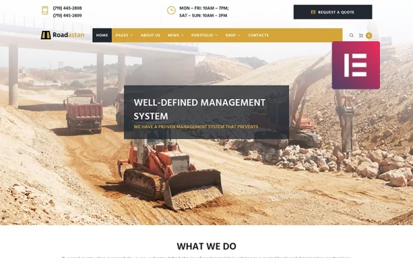 Roadastan Road Construction WordPress Elementor Theme WordPress Theme 1.1.1 GPL Theme