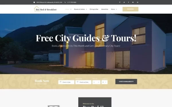 Roy Bed Breakfast Small Hotel WordPress Theme 1.0.0 GPL Theme