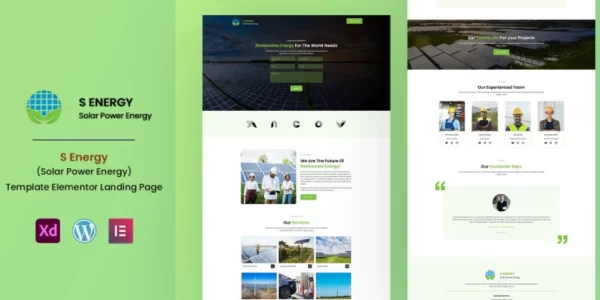 S Energy Solar Renewable Energy Services Elementor Landing Page 1.0 GPL Theme