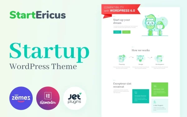 StartEricus Clean and Minimalistic Startup Landing Page WordPress Theme 1.0.0 GPL Theme