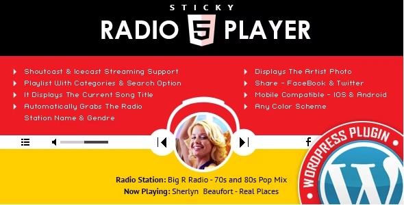Sticky Radio Player WordPress Plugin Full Width Shoutcast and Icecast HTML5 Player 3.4 GPL Plugins