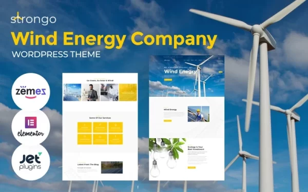 Strongo Wind Solar Energy WordPress Theme 1.0.1 GPL Theme
