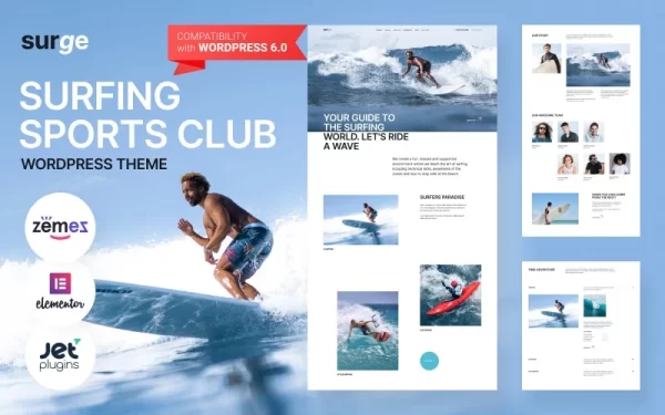 Surge Surfing Sports Club WordPress Theme 1.0.0 GPL Theme