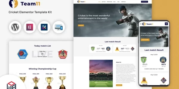 Team11 Cricket Responsive Website WordPress Elementor Theme WordPress Theme 1.0 GPL Theme