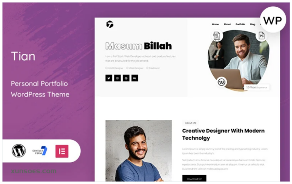 Tian – Minimal Personal Portfolio WordPress Theme 1.0.0 GPL Theme