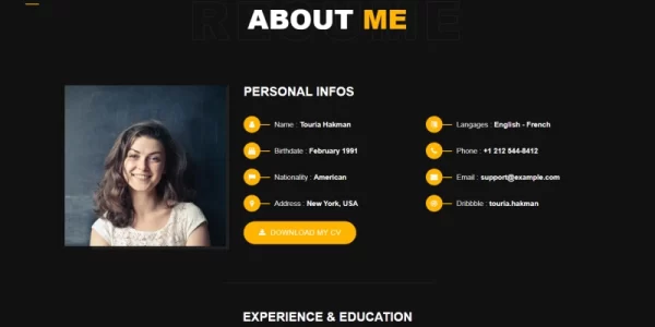 Touria Personal Portfolio WordPress Theme 1.0 GPL Theme