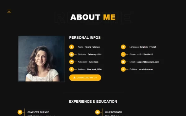 Touria Personal Portfolio WordPress Theme 1.0 GPL Theme