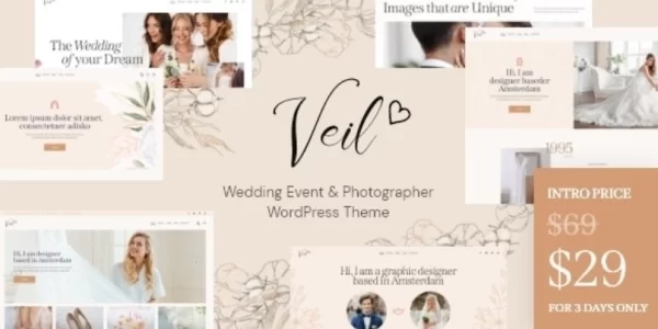 Veil Wedding Event Photographer WordPress Theme 1.0.0 GPL Theme