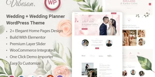 Vibeson Elegant Wedding Love Event Planner Photography WordPress Theme WordPress Theme 1.0 GPL Theme
