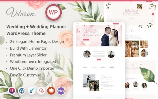 Vibeson Elegant Wedding Love Event Planner Photography WordPress Theme WordPress Theme 1.0 GPL Theme