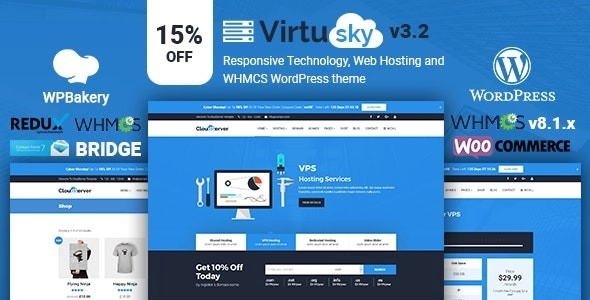 VirtuSky | Responsive Web Hosting and WHMCS WordPress Theme 3.4.1 GPL Theme